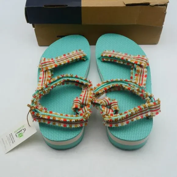 NEW Teva Girl's  Kids 1  Midform Fray Sandals  Frazier Cascade Green Blue - Picture 2 of 8